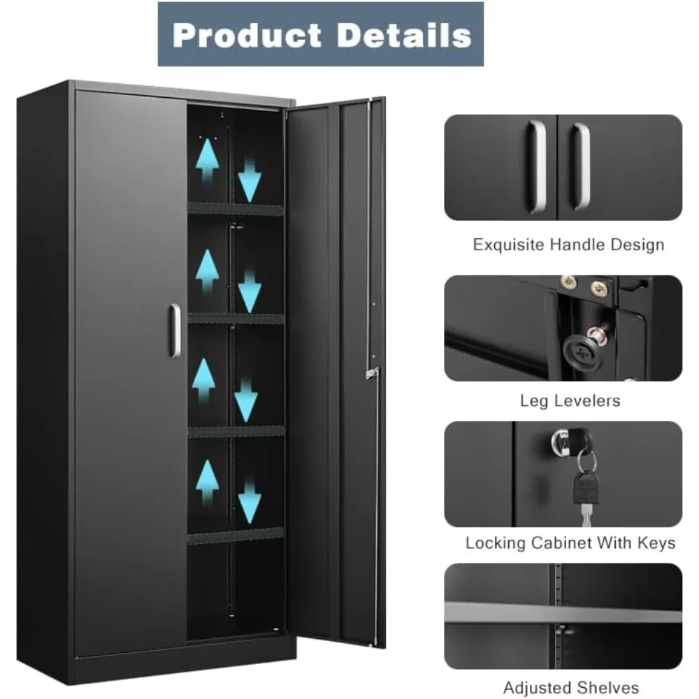 metal storage cabinet with adjustable shelves, garage cabinet with 2 lockable doors, garage storage cabinet, kitchen pantry cabi