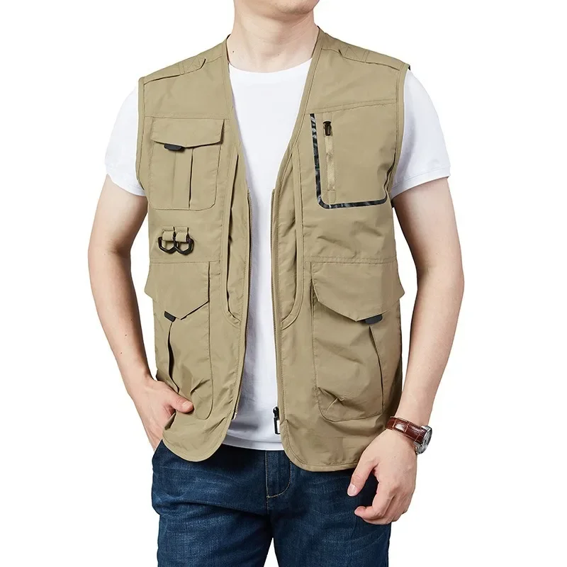 Vest Tactical Windbreaker Jackets Multi Pocket Hunting Man Men Male Waterproof Work Leather Vests Sleeveless Jacket Embroidered