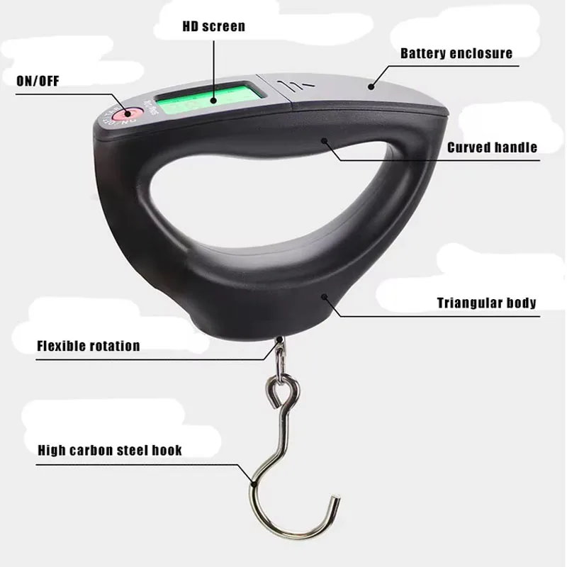 Balance électronique pêche digitale LCD 50kg ressort peson à crochet étui portable pour peser gros poissons