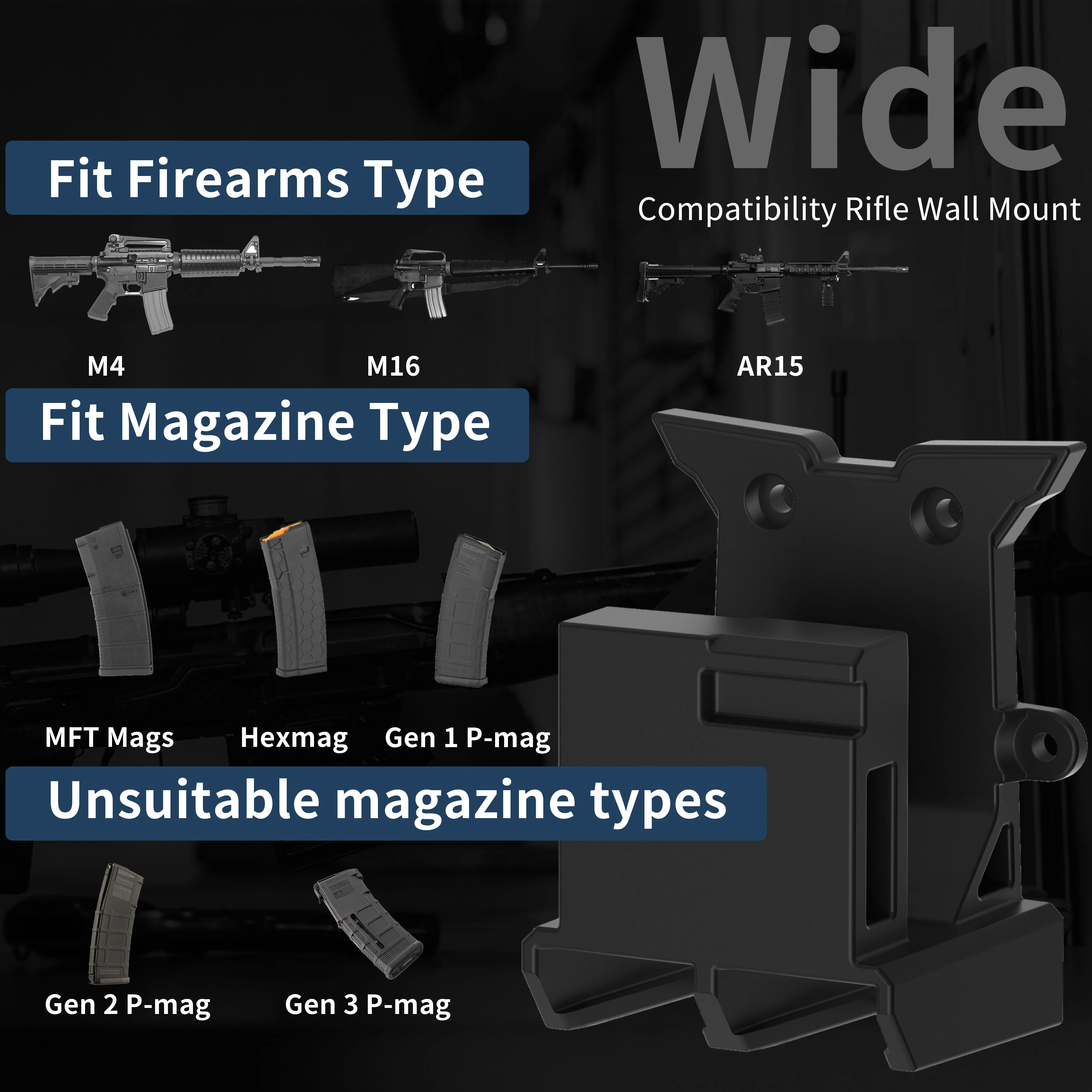 Adoreal Gun Wall Mount For Rifle Double Gun Magazine Holder Fit Perfectly PMAG A15 Runner Mount With Rock Lock Click Into Place 3