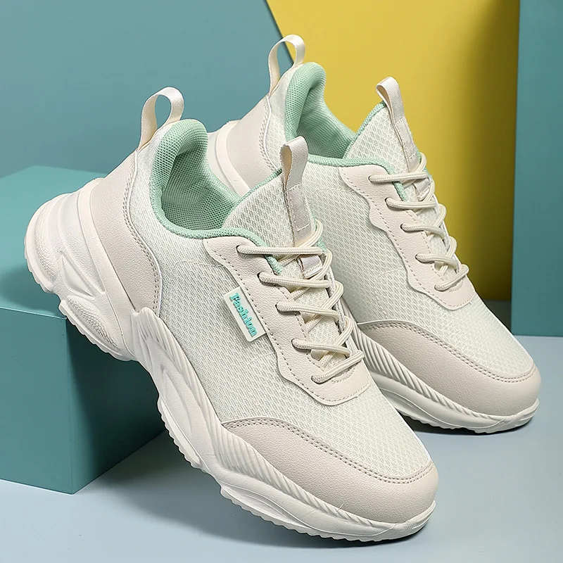 

Breathable New Mesh Platform Shoes Women's White Sneakers 2023 Fall Casual Footwear Dad Walking Shoes Ladies Office Mom Girls
