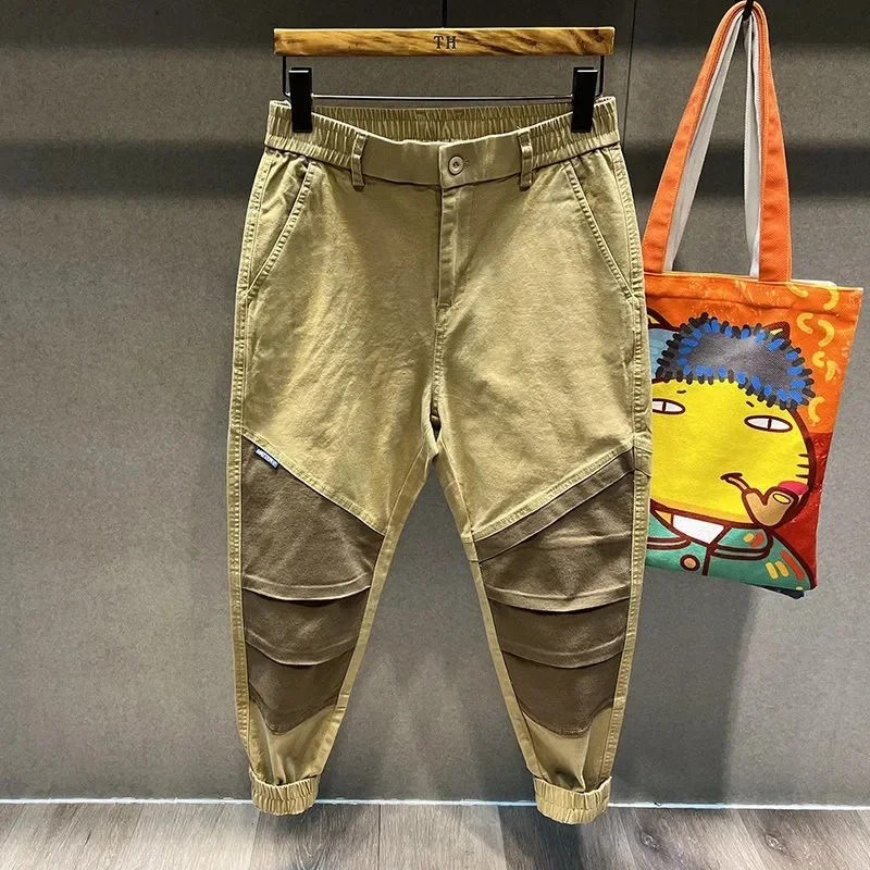 

2024 Spring Autumn New Men's Cargo Pants Fried Street Tide Patchwork Design Casual Overalls Male Clothes Bunched Feet Trousers