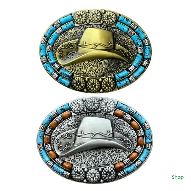 

L5YC Cool Engraving Cowboy Hat Antique Belt Buckles Filigree Gift for Father Teacher