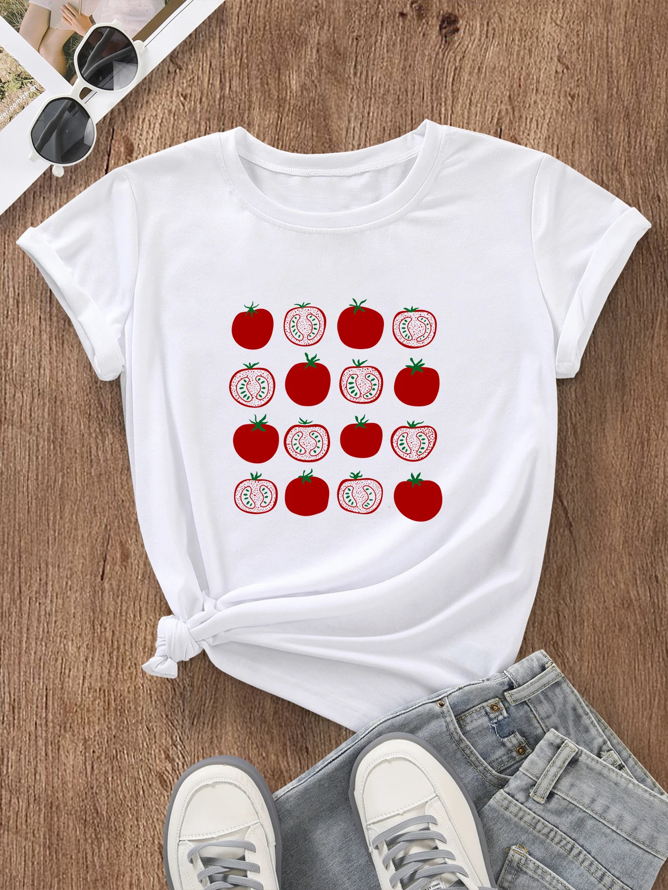 

Sliced tomato Summer fashion T-Shirt Cotton originality Woman Casual Short Sleeve Tee