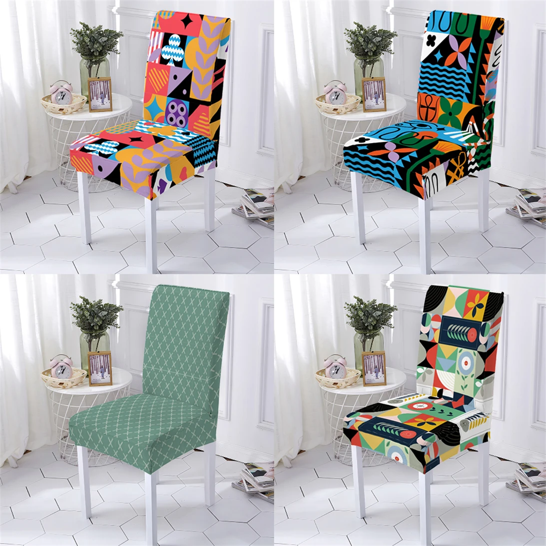 

Plain Lattice Style Chair Cover Furniture Elastic Dining Room Chair Cover Poker Stripe Printing Stretch Chairs Cases Stuhlbezug