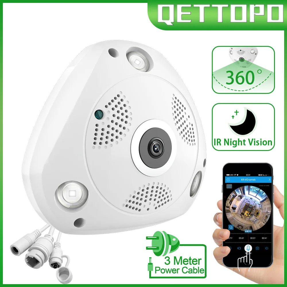 

Qettopo 5MP 360° Panoramic WIFI Camera Fisheye VR Home Surveillance IP Camera Motion Detection Alarm IR Night Vision V380