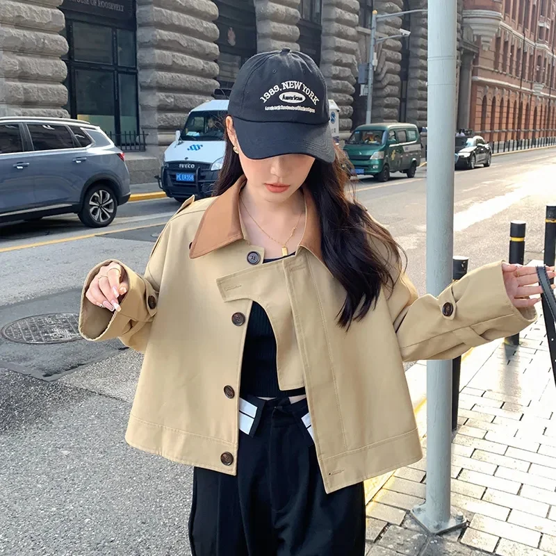 Design Sense Niche Small Stature Short Windbreaker Ffemale Spring Style Hong Kong Style H-end Beautiful Fashion Jjacket Female