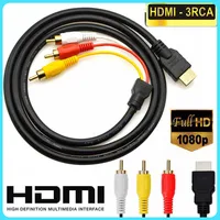 【Fast Delivery】High Quality 1.5M Nylon HDMI To 3RCA AV Cable Male to Male Audio Video Component Convert Adapter for DVD HDTV