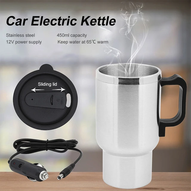 Car Electric Mug, 12V 450ml Electric In-car Stainless Steel Travel Heating Cup Coffee Tea Car Cup Mug for Heating Water, Coffee, Milk and Tea with Air