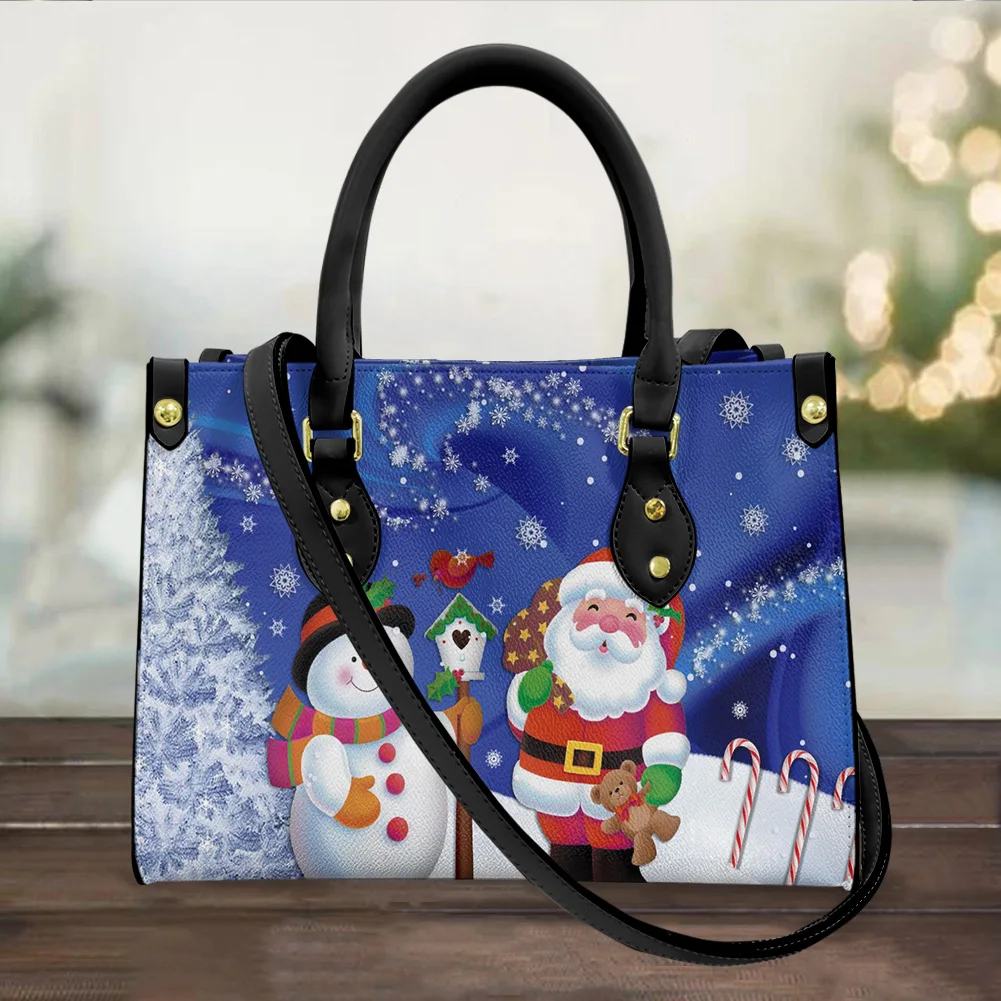 

Chrismas Gift Women Leather Handbag Purse for Women Fashion Small Casual Tote Santa Claus Print Luxury carteras para mujer 2022