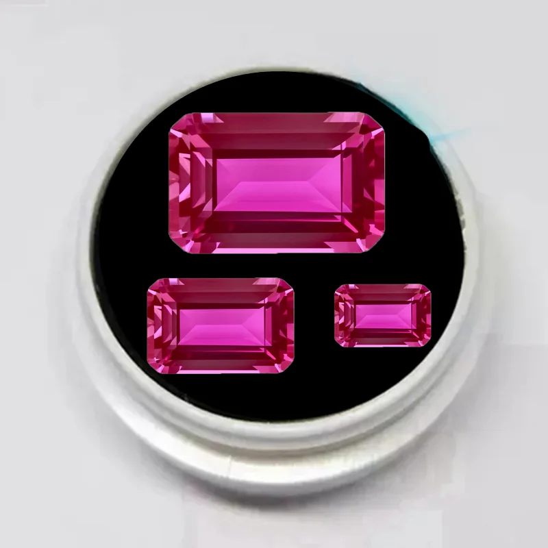 Precious Stones Pink Ruby Emerald Cut VVS Loose Gemstones Pass UV Test For Jewelry Making and Collection DIY Gem Beads