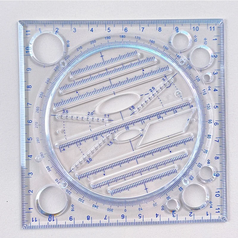 

1pc Multifunctional Drawing Architect Stereo Geometry Ellipse Drafting Scale Ruler Measuring Tool