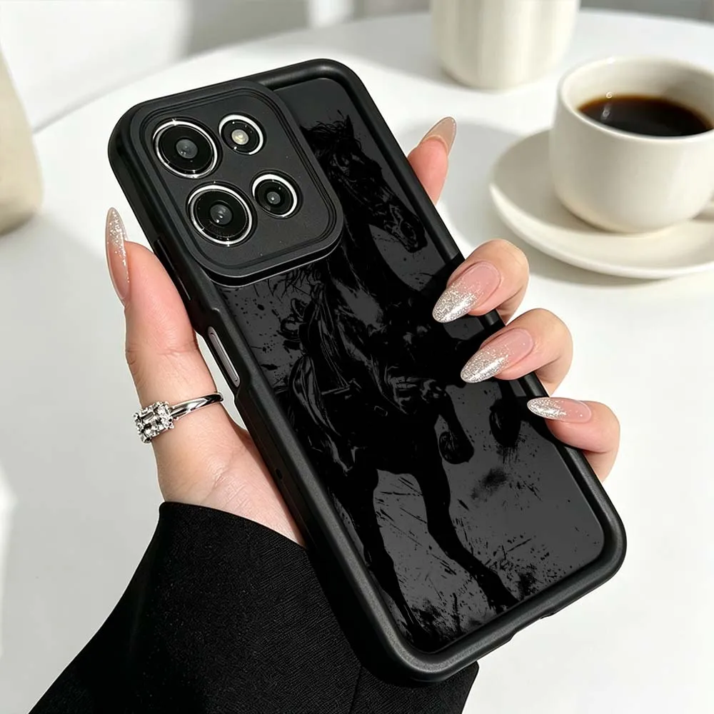 Black Running Horse Pattern Phone Case Cover with Fusion Eye Ladder Design
