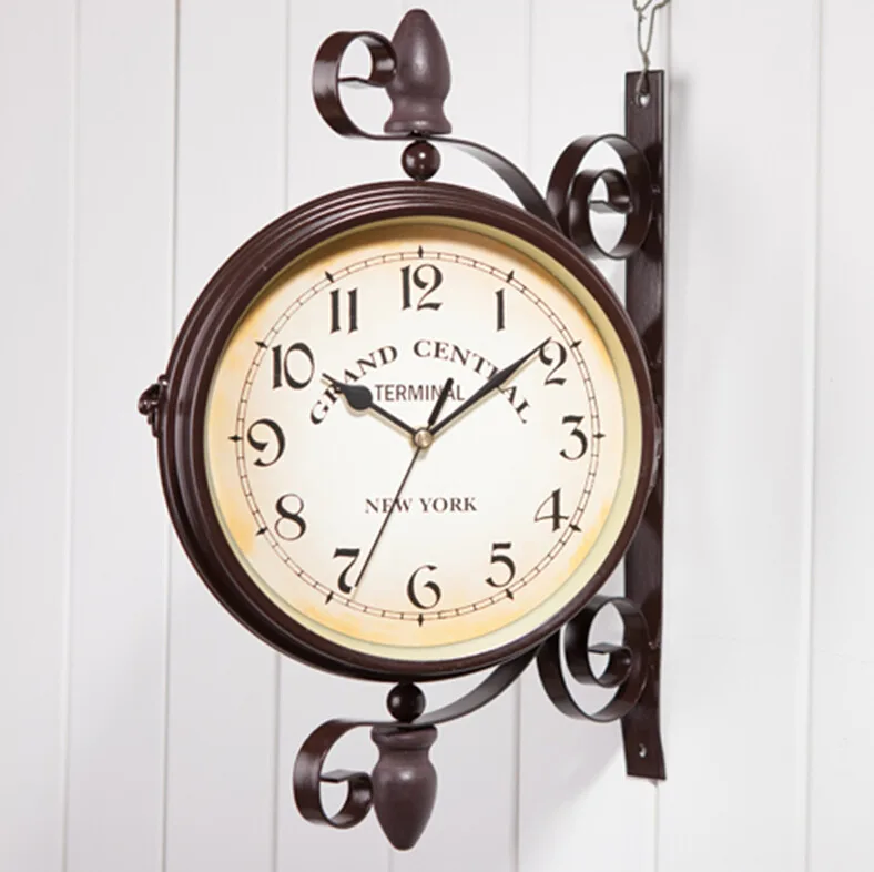 

European Creative Fashion Double Sided Wall Clock Watch Wholesale Cafe Decoration Bar 2sides Wall Watches Antique Home Decor