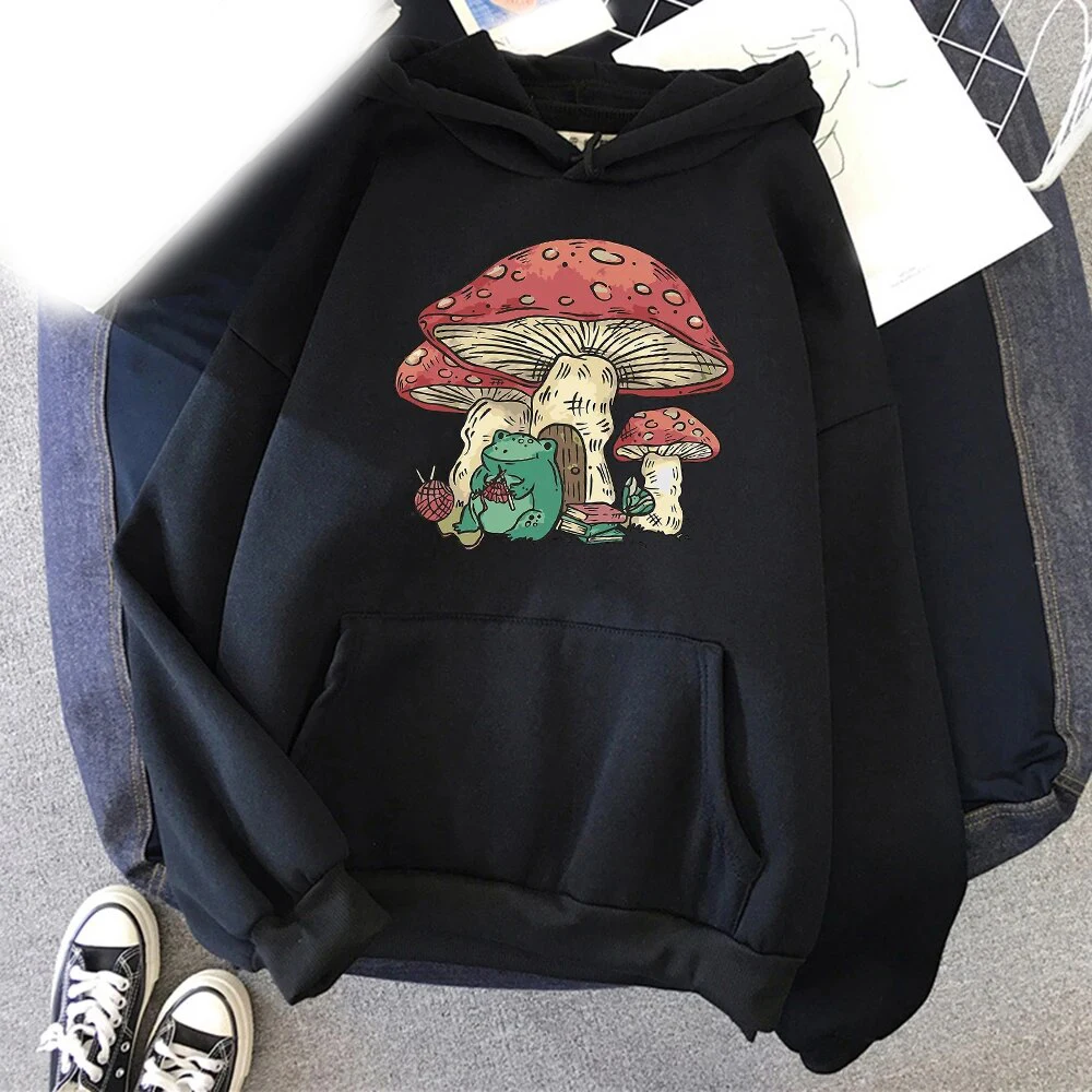 

Cute Mushroom Frog Men's Hoodie Men's and Women's Fashion Simple Long sleeved Pullover Street Trend Harajuku Large Sweatshirt