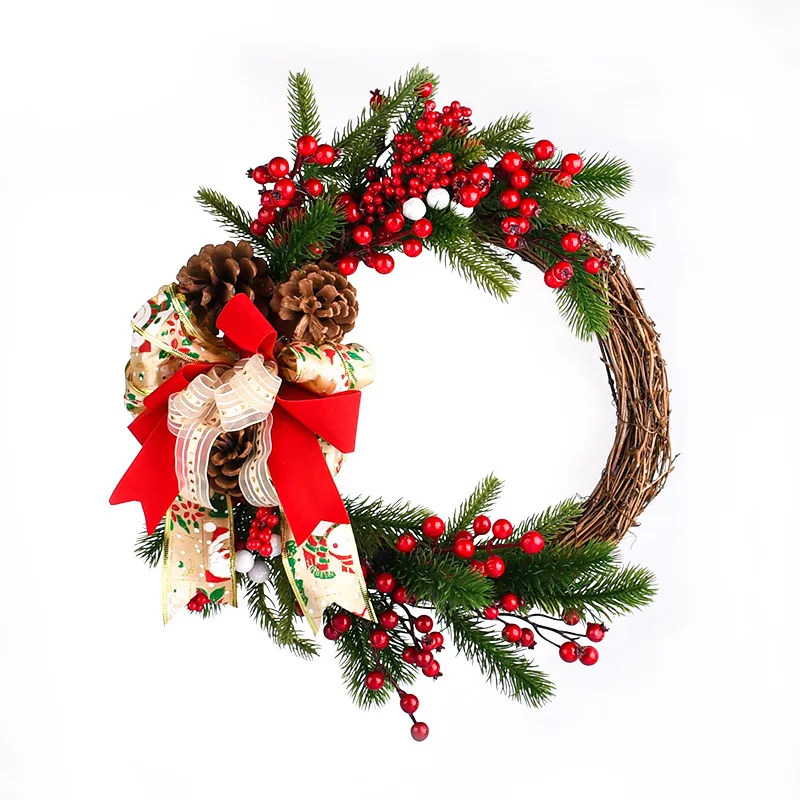 40cmPE Decorations Pine Cone Red Fruit Christmas Cloth Flower Wall Hanging Door Hanging Christmas Wreath