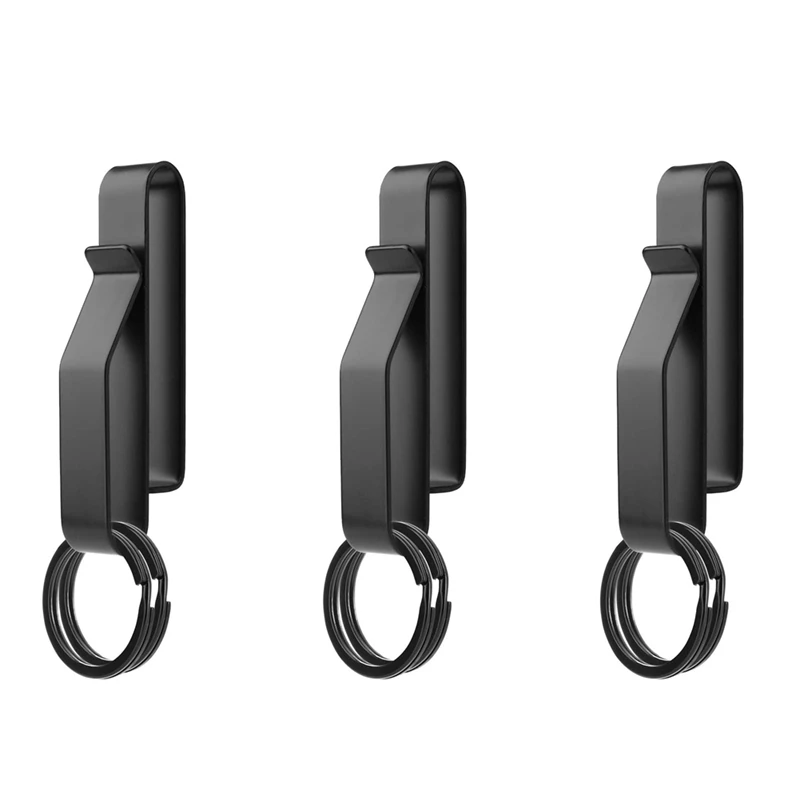 3PCS Heavy Duty Belt Key Holder With 6Pcs Metal Key Rings, Stainless Steel Black Men Keychain Tactical Holder Clip