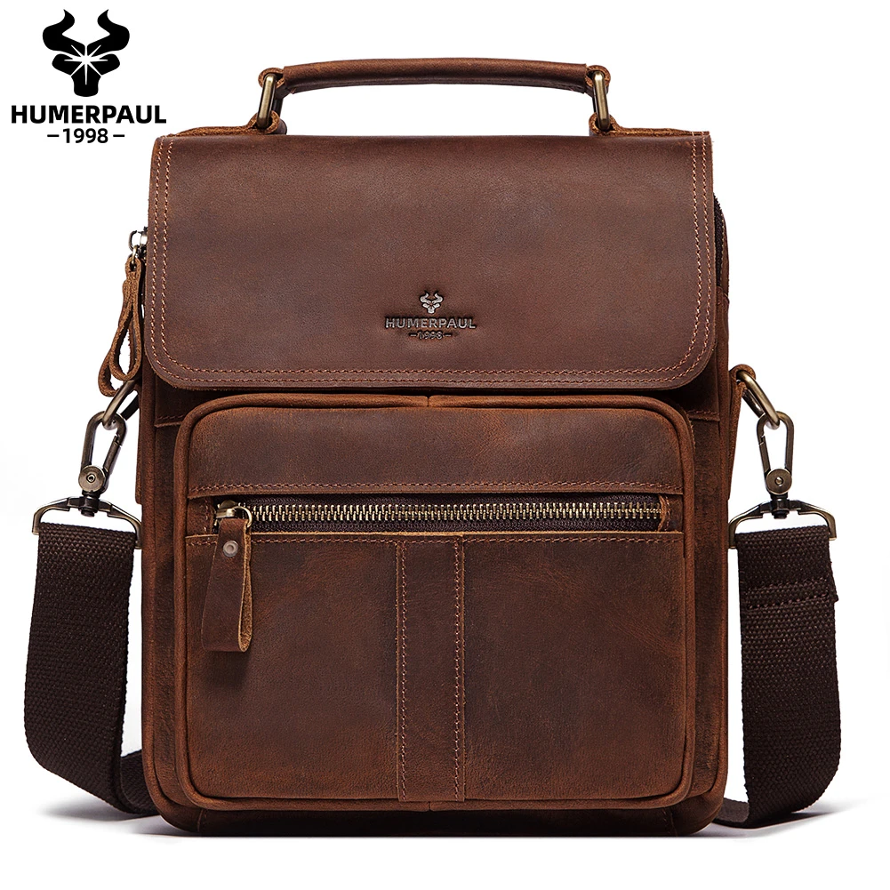 Humerpaul Genuine Leather Men Shoulder Bag Vintage Crossbody Bags High