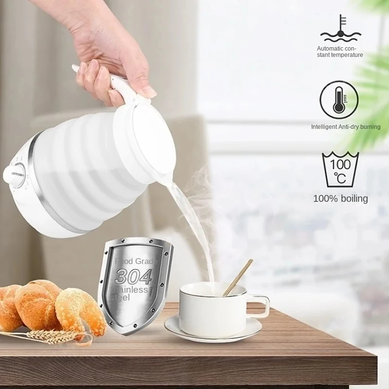 Foldable Electric Kettle for Travel 110/220V 0.6L 600W Household Tea Pot Mini Water Kettle Food Silica Gel Portable Teapot 2