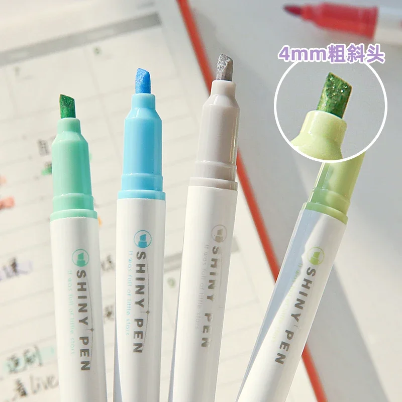 Highlighter Pen Set Color Marker Pens Glitter Color Shiny Pens Set 4mm Brush for Drawing Painting Art School 4pcs