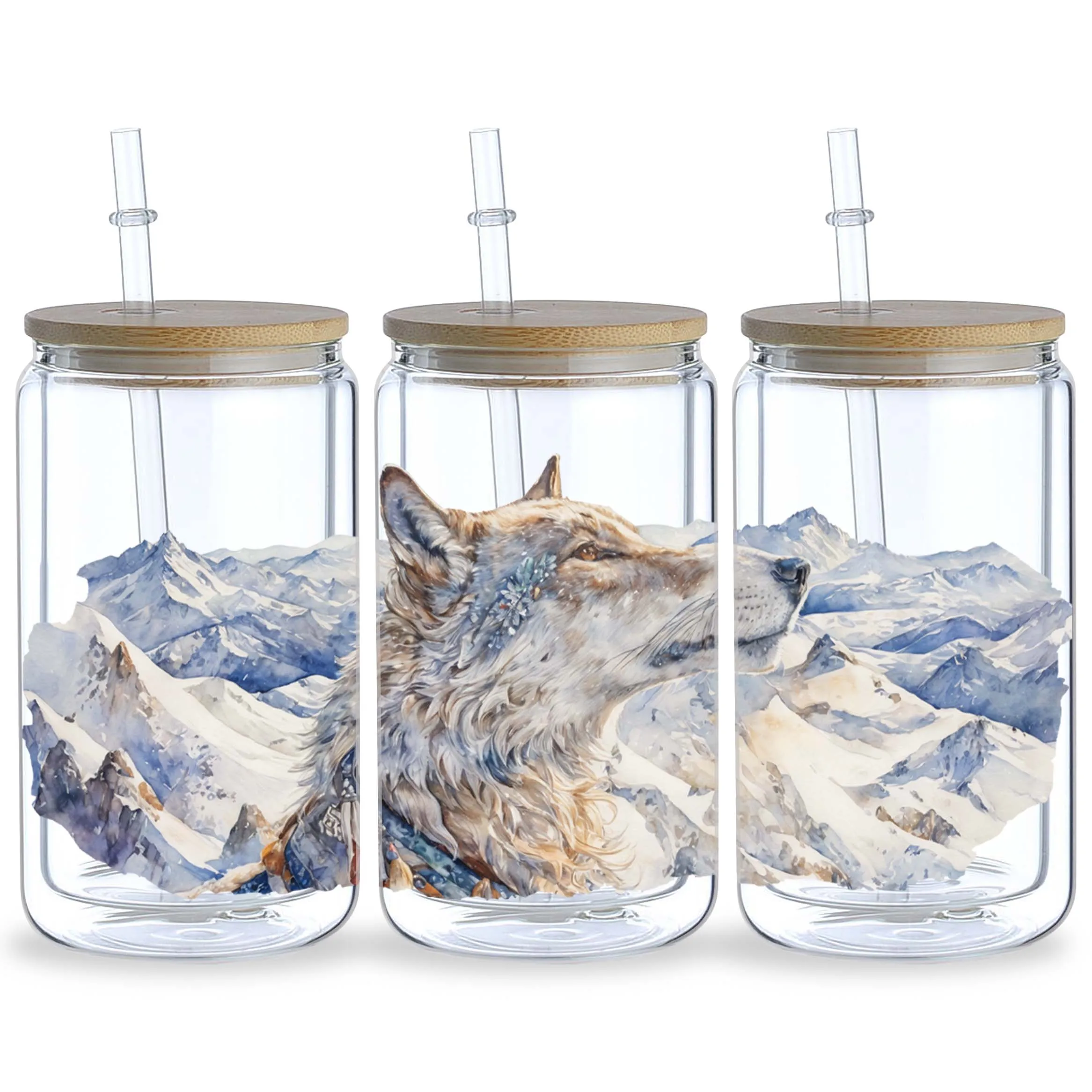 5 Sheets Wolf UV DTF Cup Stickers Glass Sport DTF Transfer Stickers Waterproof Wipe Transfers for 16 oz Glass Mugs sticker cups uv dtf wrap transfer