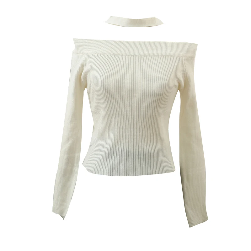 

Однотонный женский свитер с круглым вырезом и открытыми плечами, облегающие черные и белые пуловеры с длинным рукавом, мягкий женский джемпер, топы