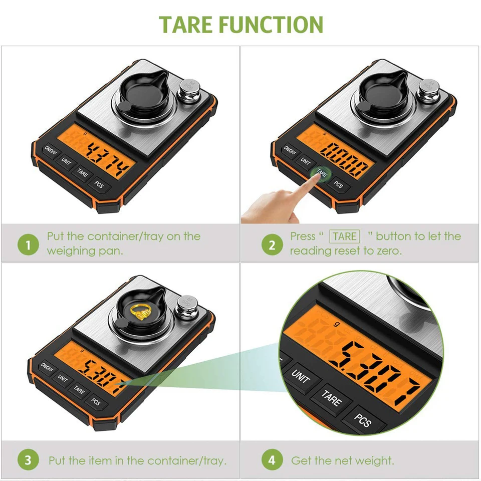 Digitale Taschenwaage mit 0,001 g Genauigkeit, 50 g Kalibriergewicht, Wägeschale und hintergrundbeleuchtetem LCD-Display_voghion.com