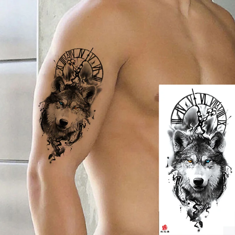 Waterproof Temporary Tattoos for Men Women Animal Lion Tiger Bear Tattoo Stickers Wolf Crown Body Art Arm Fake Tatoo 3