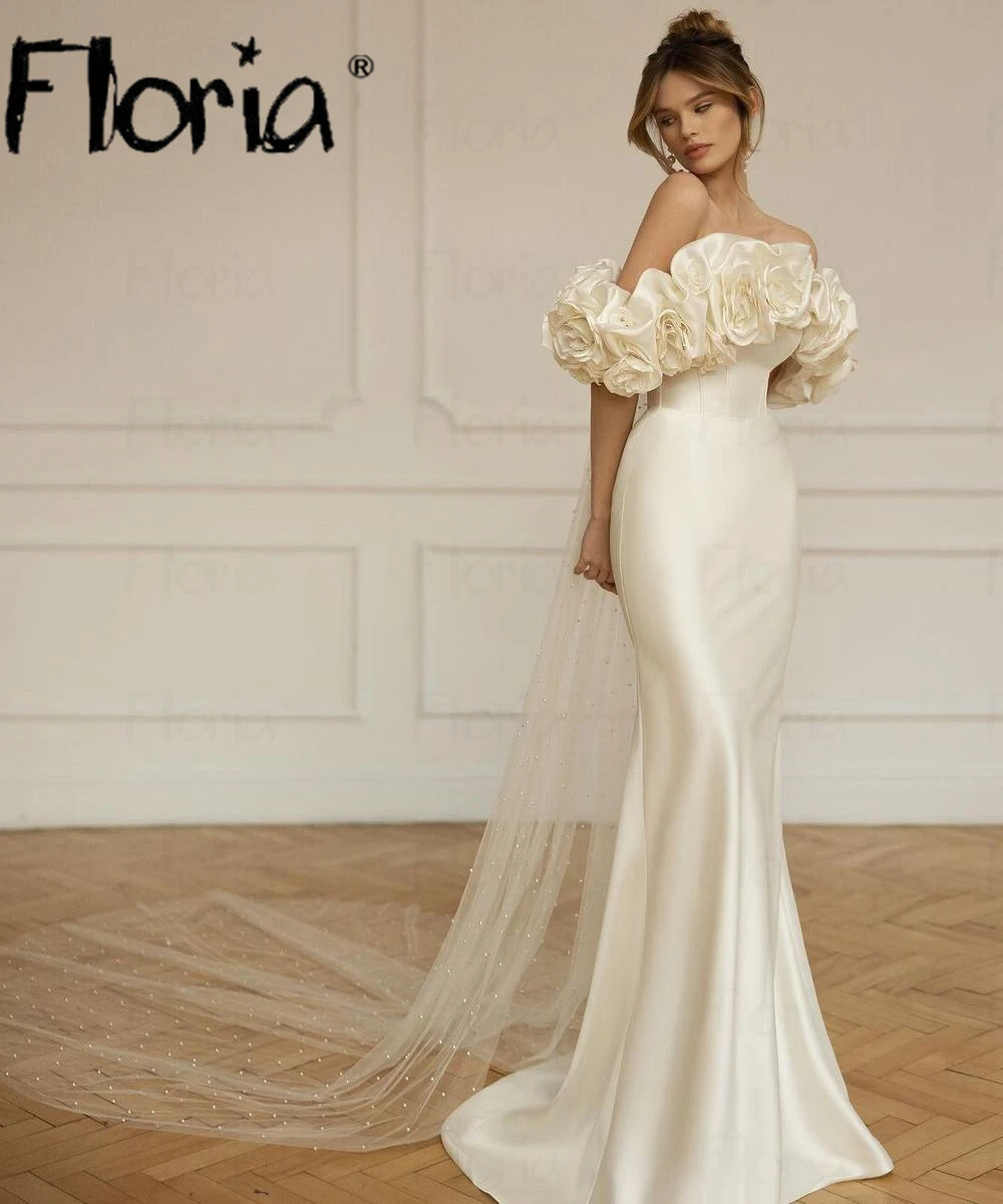 

2023 Vestidos De Novias Sencllos Yelegantes Elegant 3D Flowers Wedding Dress Bridal Gowns Long Mermaid Custom Made Dubai Design