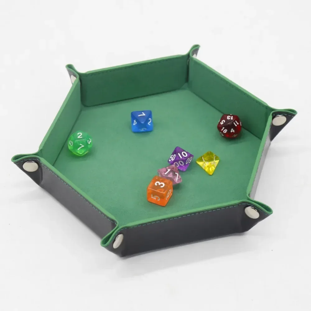 6Color PU Leather Hexagonal Folding Dice Tray for RPG DnD Game Storage Table Board Games dice tray