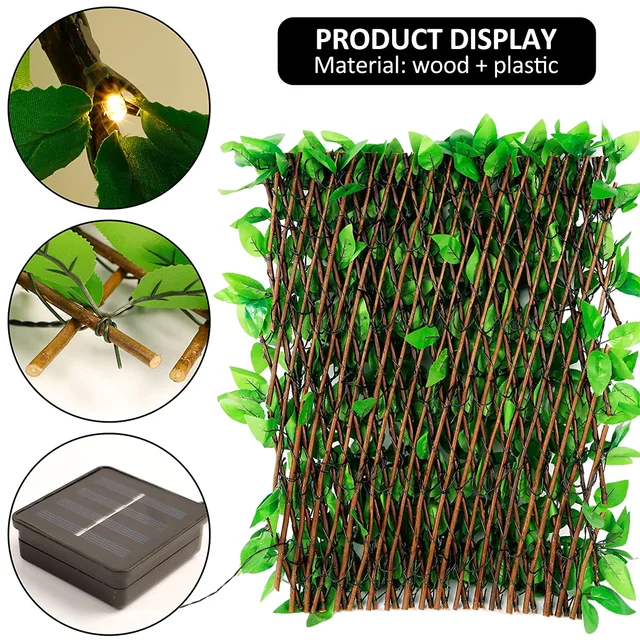 Bővíthető Kerítés Adatvédelmi Képernyő 30X180Cm Mesterséges Panel 8 Módban Napenergia Lámpák Faux Borostyán Hedge Virágkerítés Beltéri - Image 3