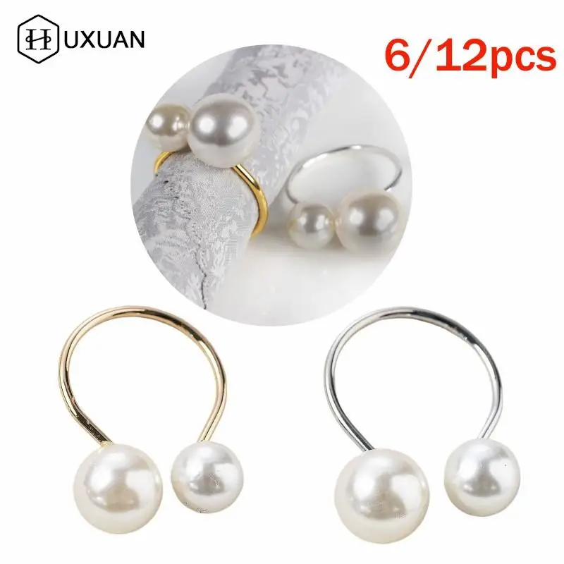 Napkin Ring 6/12pcs Highlighted U-Shaped Pearls Napkin Rings for Wedding Place Settings Home Kitchen Dinner Table Decor Napkin Holder Buckle