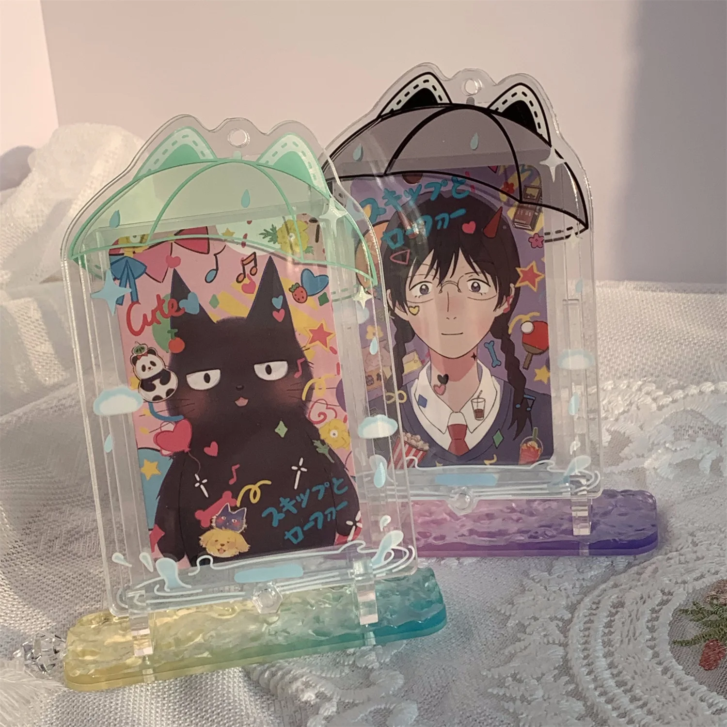 INS 우산 아크릴 포토카드 거치대 한국 인스 아이돌 사진 프레임, 귀여운 스위트 카드 디스플레이, 데스크탑 장식 카드 슬리브, 3 인치