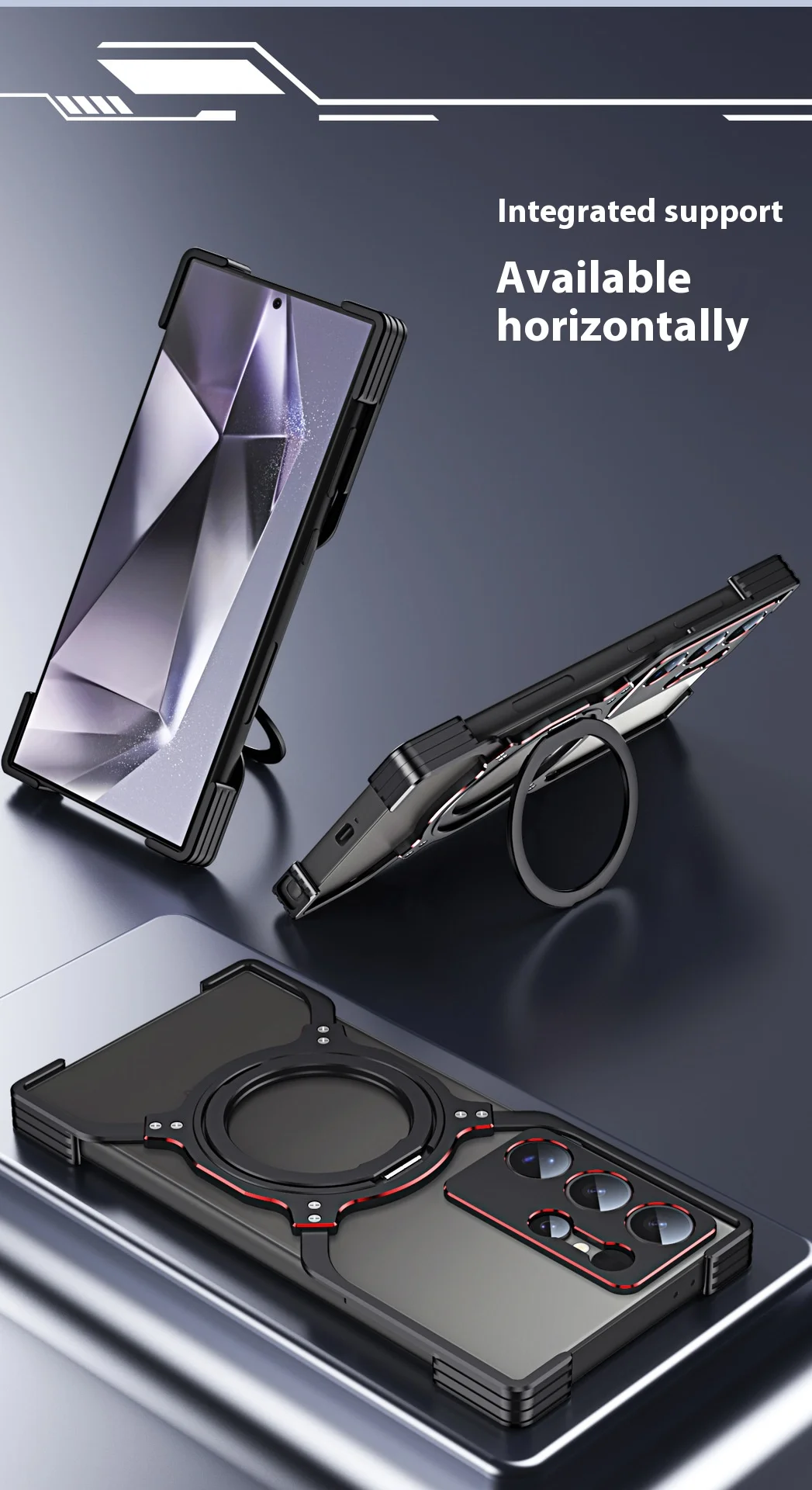 Samsung S24 Ultra Metal Kılıf 360 Derece Dönebilen Tutucu ve Manyetik Şarj - Skycover