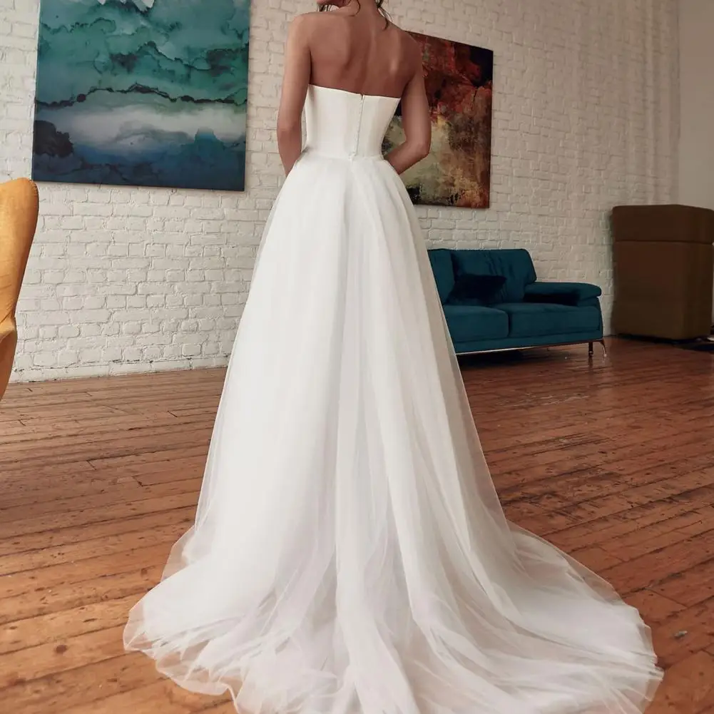 Strapless Beach Jumpsuit Wedding Dresses With Detachable Train 2023 Backless White Bridal Gown Slip Pants Party Causle Jumpsuit
