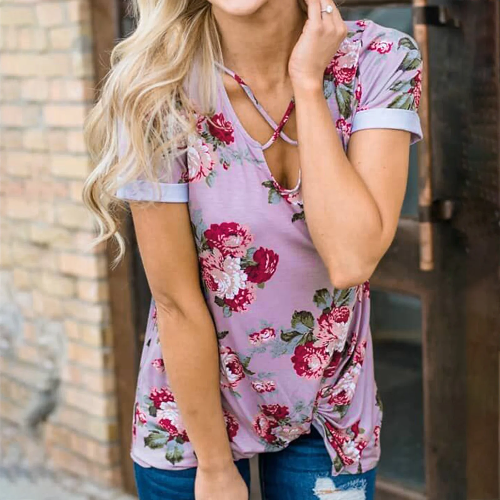 

Womens Daily Spring Cat Print V Neck Tank Tops Short Sleeve Workout Shirts Womens Short Sleeve Shirt Turtle Neck Top for Women