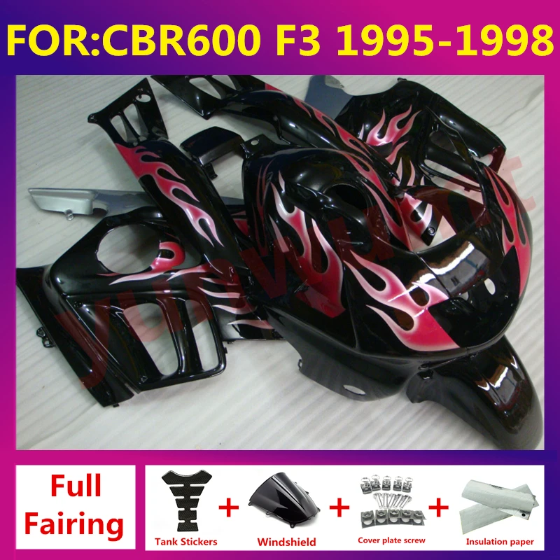 

For CBR600 CBR600RR CBR 600 F3 1995 1996 1997 1998 Motorcycle full Fairing Kit fit Bodywork Plastic fairings kits set pink flame