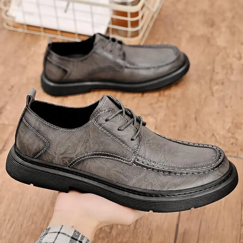 

Leather Shoes Men's Spring Leisure High-Grade Big Head Genuine Leather Elevator Formal Wear Business British Style Wedding Bride