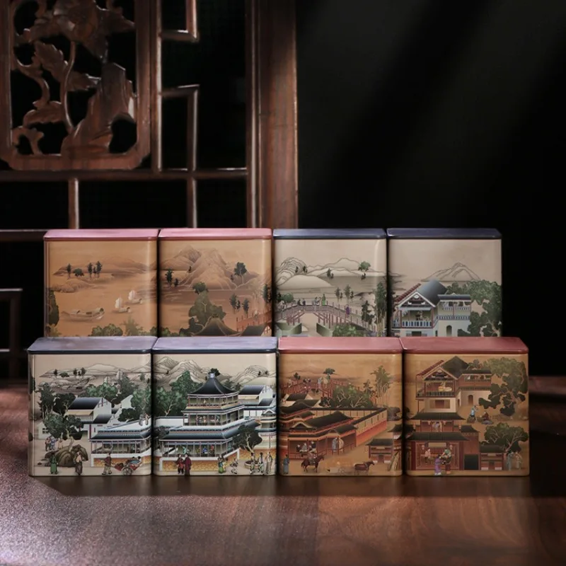 Tea Packagings Box Empty Square Tinplate Containers Portable Airtights Canister Tea Leaf Organizers Gift