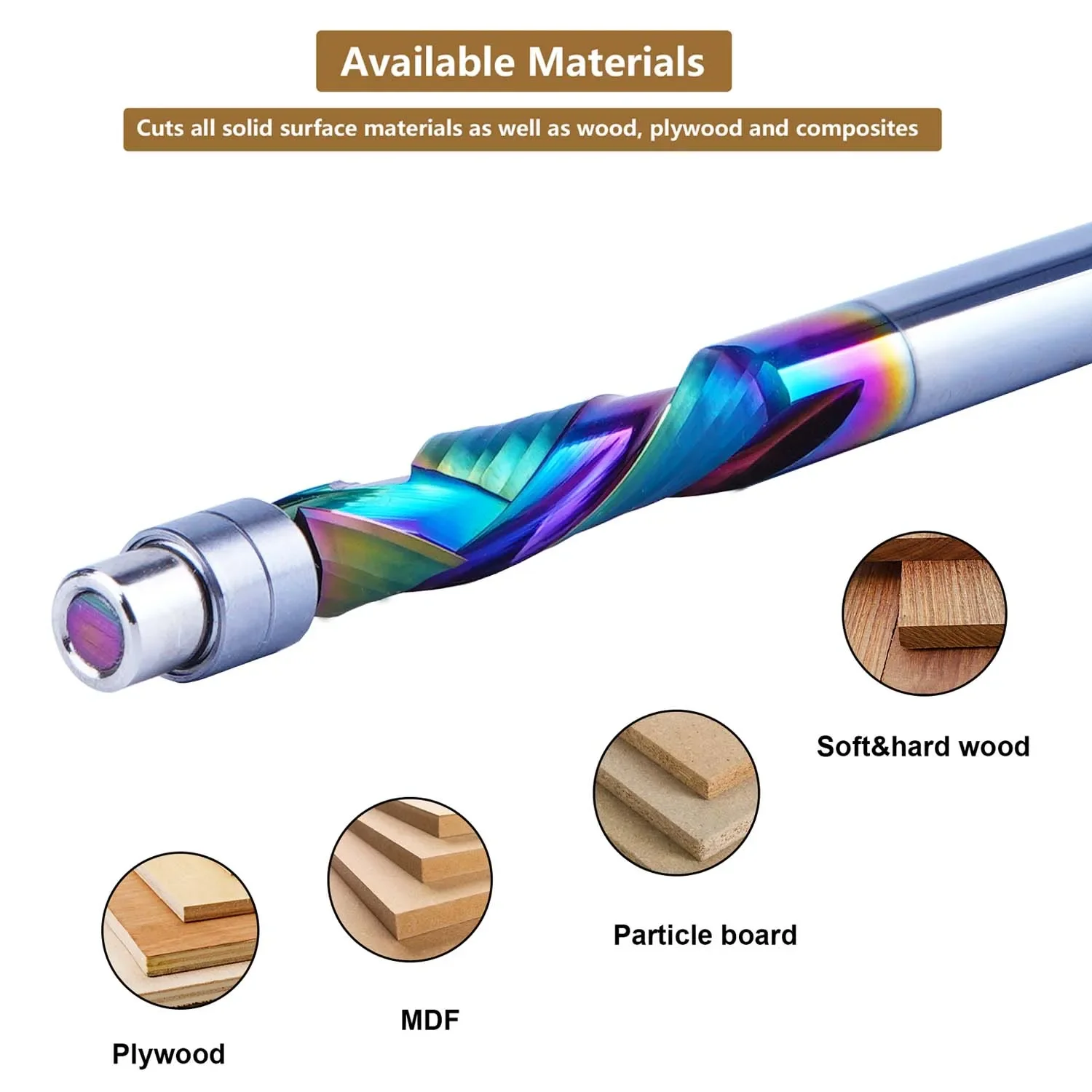 DLC Coating Solid Carbide Bearing Guided Milling Cutters 2 Flutes Spiral Flush Trim 8MM Shank Woodworking End Mill 1pc milling cutter