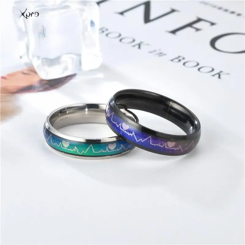 Stainless Steel Ring Change Color Mood Ring Emotional Temperature Fashion Temperature Sensitive Glazed Seven-Color Ring Lamp 4