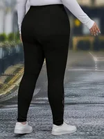 GIBSIE Plus Size Women's Fashion Contrast Lace Black Leggings New Spring Fall High Waist Elastic Casual Skinny Leggings Female - Image 2