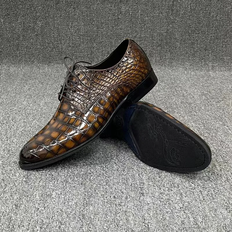 Authentic Crocodile Skin Hand Painted Mixed Color Men Rivets Party Dress  Shoes Genuine Alligator Leather Male Punk Studs Oxfords - AliExpress