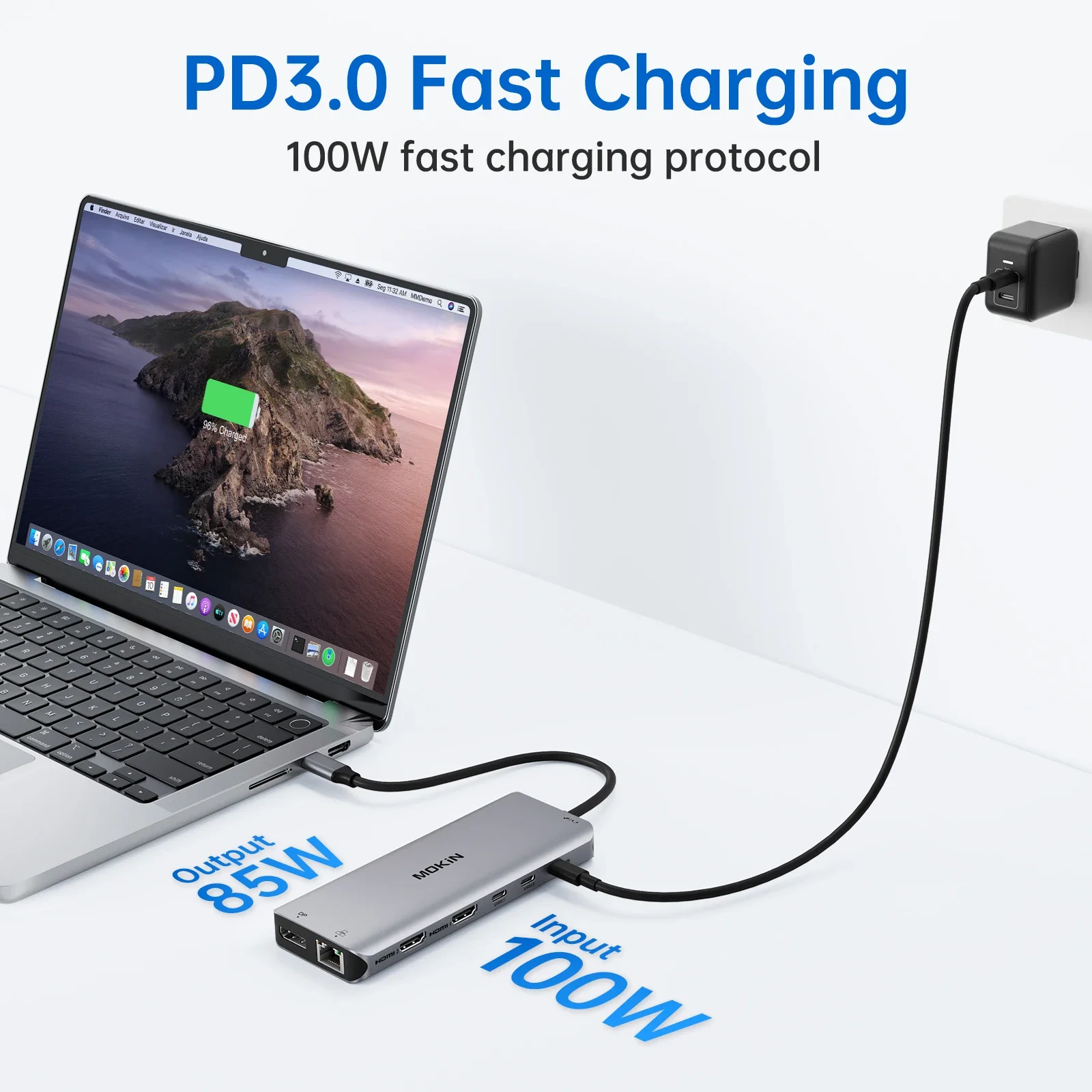 MOKiN 맥북 에어 M1 M2 USB 3.1 PD 이더넷 SD/TF 카드용 USB C 허브, HDMI 도킹 스테이션, C타입 허브 독, 10Gbps, 4K @ 60Hz