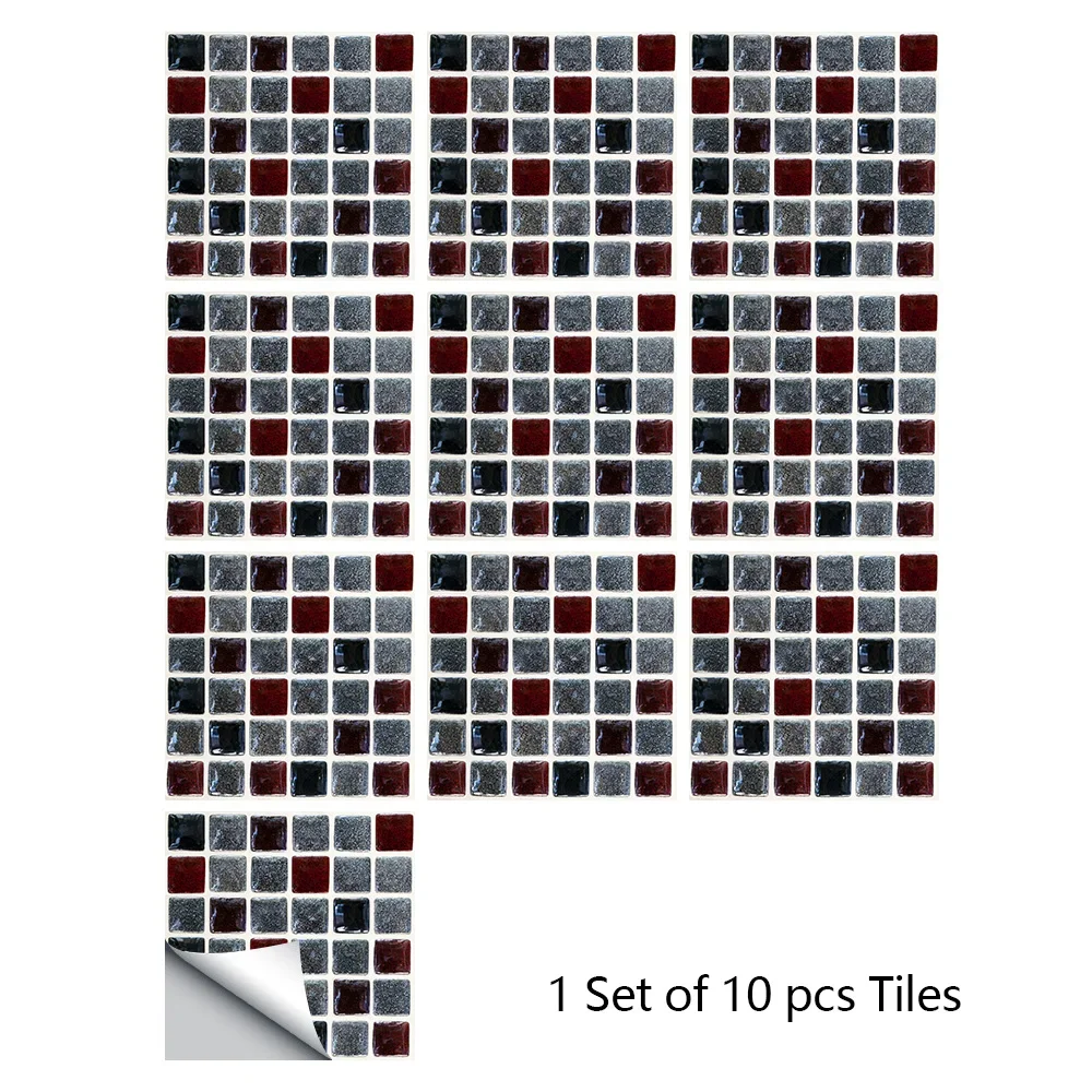 10 piezas de pegatinas de mosaico duro morado planas impresas en 2D para papel tapiz de cocina y baño, calcomanías de pared despegables y adhesivas