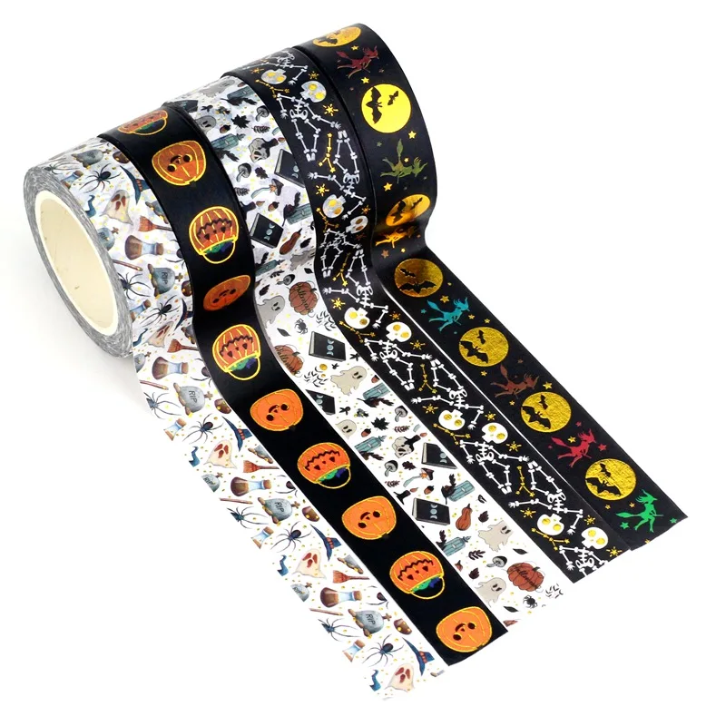 

NEW 1X 10M Deco Skeleton Pumpkin Witch Book Gold Foil Halloween Masking Washi Tape Set for Planner Scrapbooking Kawaii Papeleria