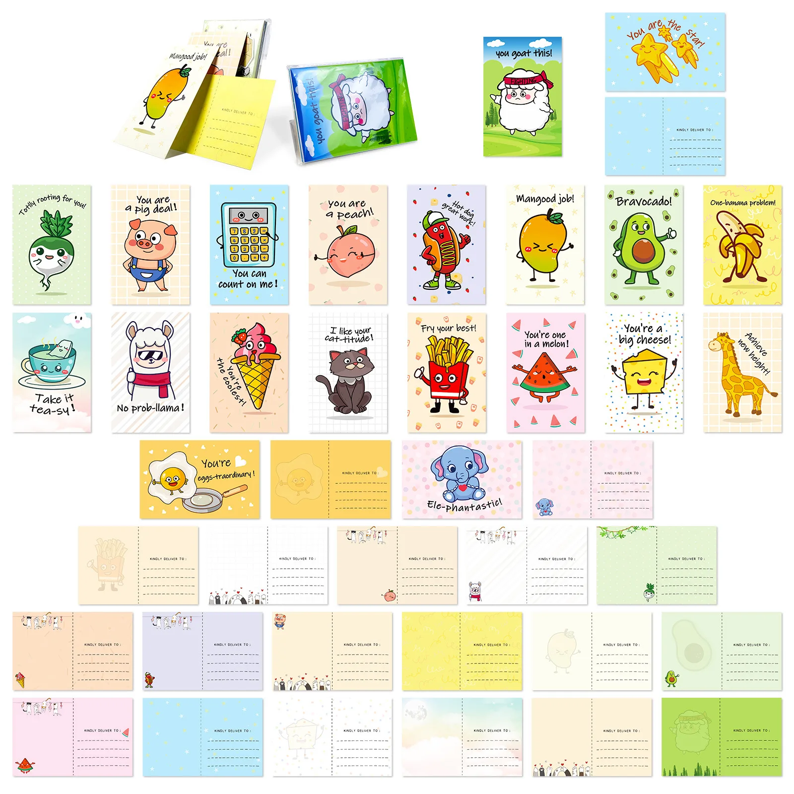 20 Cartoon Funny Pun Postcards, 3.7&rdquo;x 5.6&rdquo; Greeting Birthday Invitation Card, Punny Postcard for Students, Kids, Coworkers