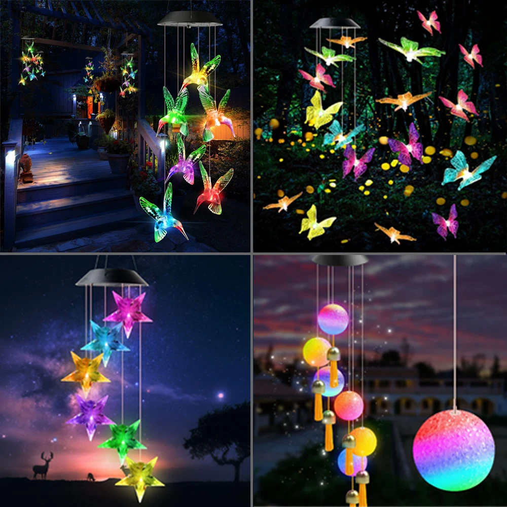 Solar Hummingbird Wind Chimes, Color Changing Solar Wind Chime Outdoor  Waterproof Hummingbird LED Solar Lights, for Home/Yard/Night/Garden