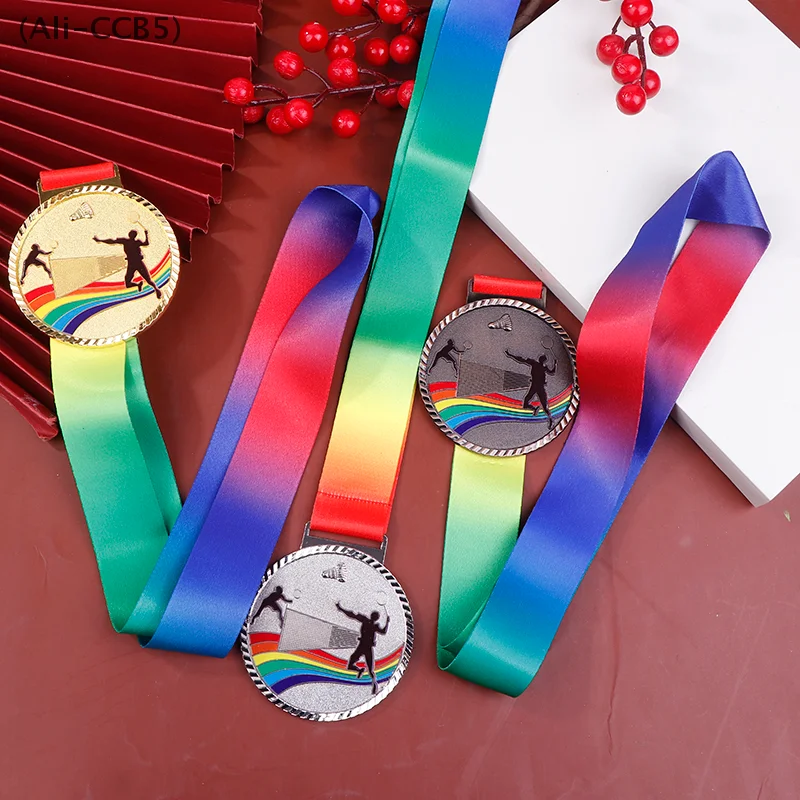 Rainbow Ribbon Neck Rope Badminton Medal Metal Sports Badminton Competition Prizes Craft Souvenir