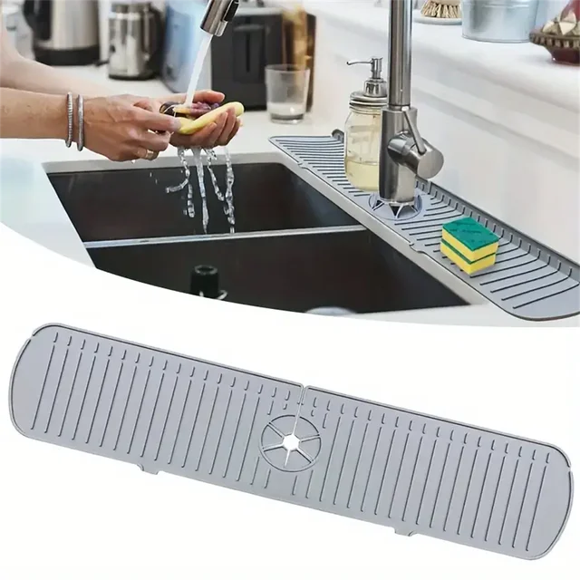 Tapis de vidange en Silicone, protection contre les éclaboussures d'évier de robinet de cuisine, tampon de vidange d'évier derrière le robinet, pour la protection du comptoir de cuisine et de la salle de bains 1